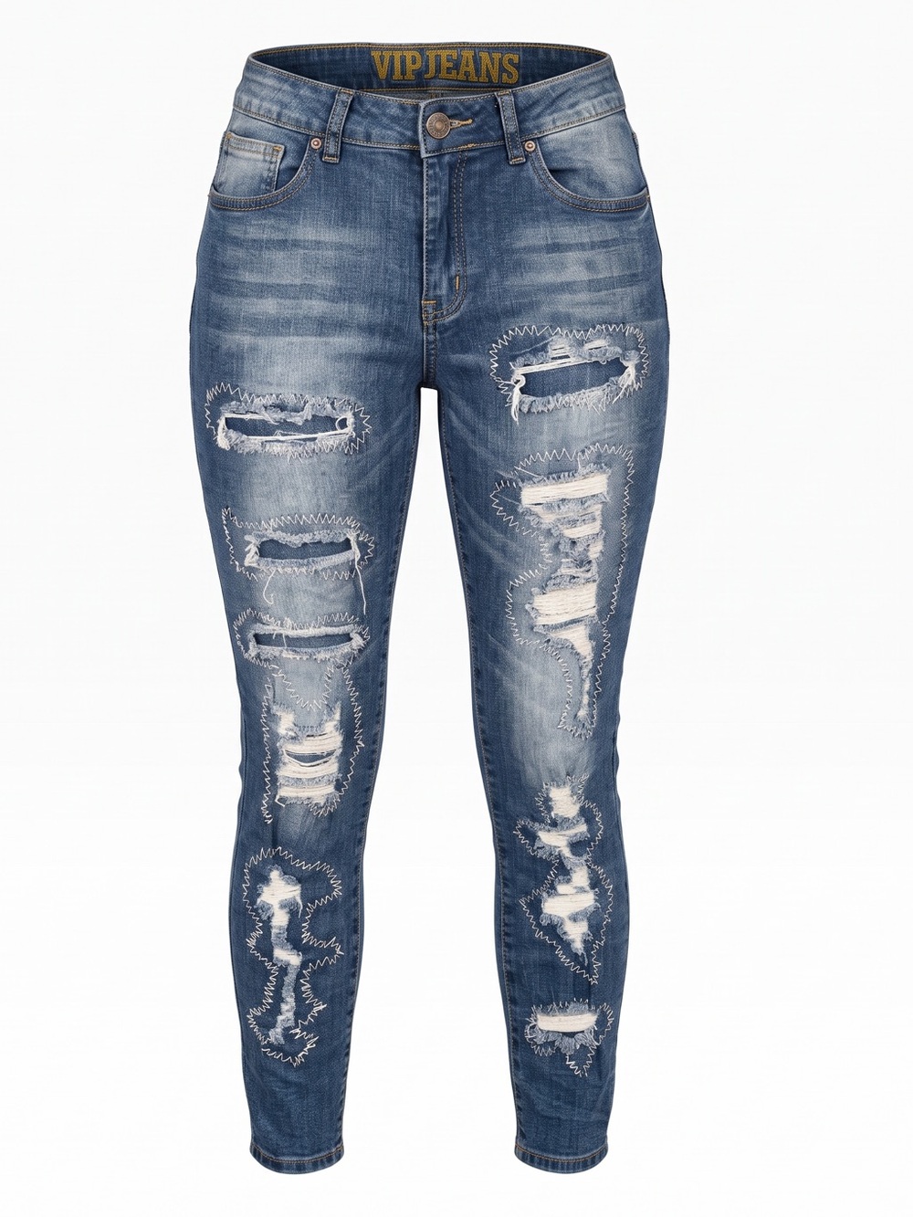 VIP Women’s Skinny Distressed Blue Denim Ankle Jeans